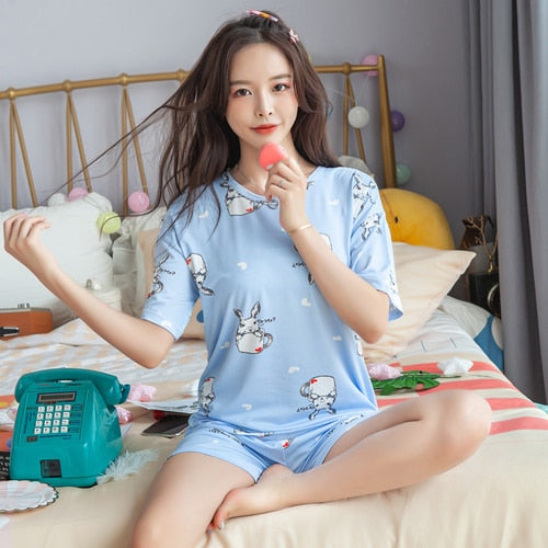 Homewear Pajamas Comfortable Girl Summer Female Cute Pijamas Women Sleepwear Lovely Home Suits Pyjama Short Sleeve Pajamas Set