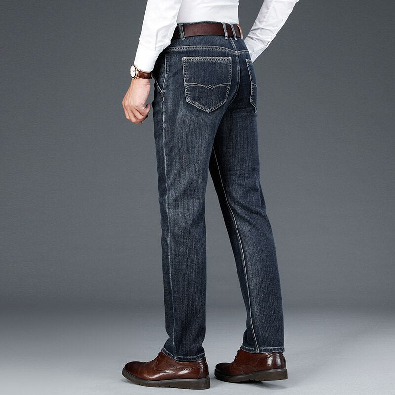 SHAN BAO 2021 autumn winter brand soft Yassel cotton stretch straight denim jeans classic pocket men's business casual trousers