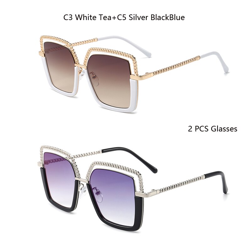 Luxury Square Sunglasses Women Men Alloy Chain Frame Sun Glasses Brand Design Female Shades Ladies Fashion Trending Eyeglasses
