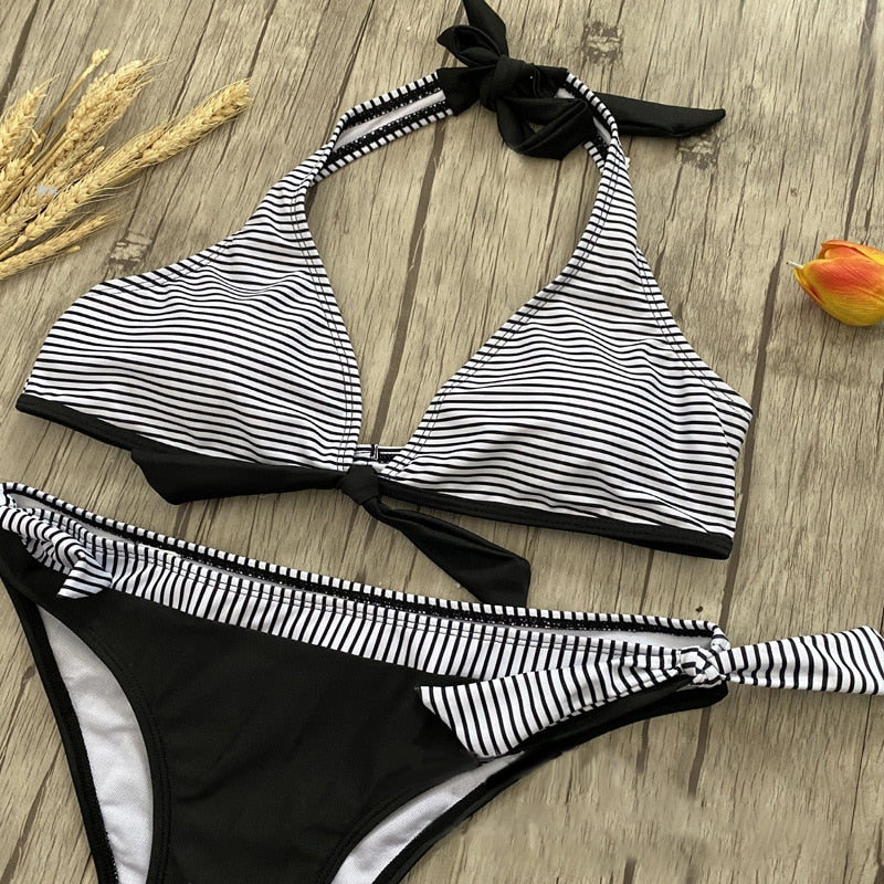 2021 New Micro Striped Bikini set Two-piece swimsuit Patchwork Bandage Bikini Push Up sexy Bathing Suit Women Swimwear Biquini S