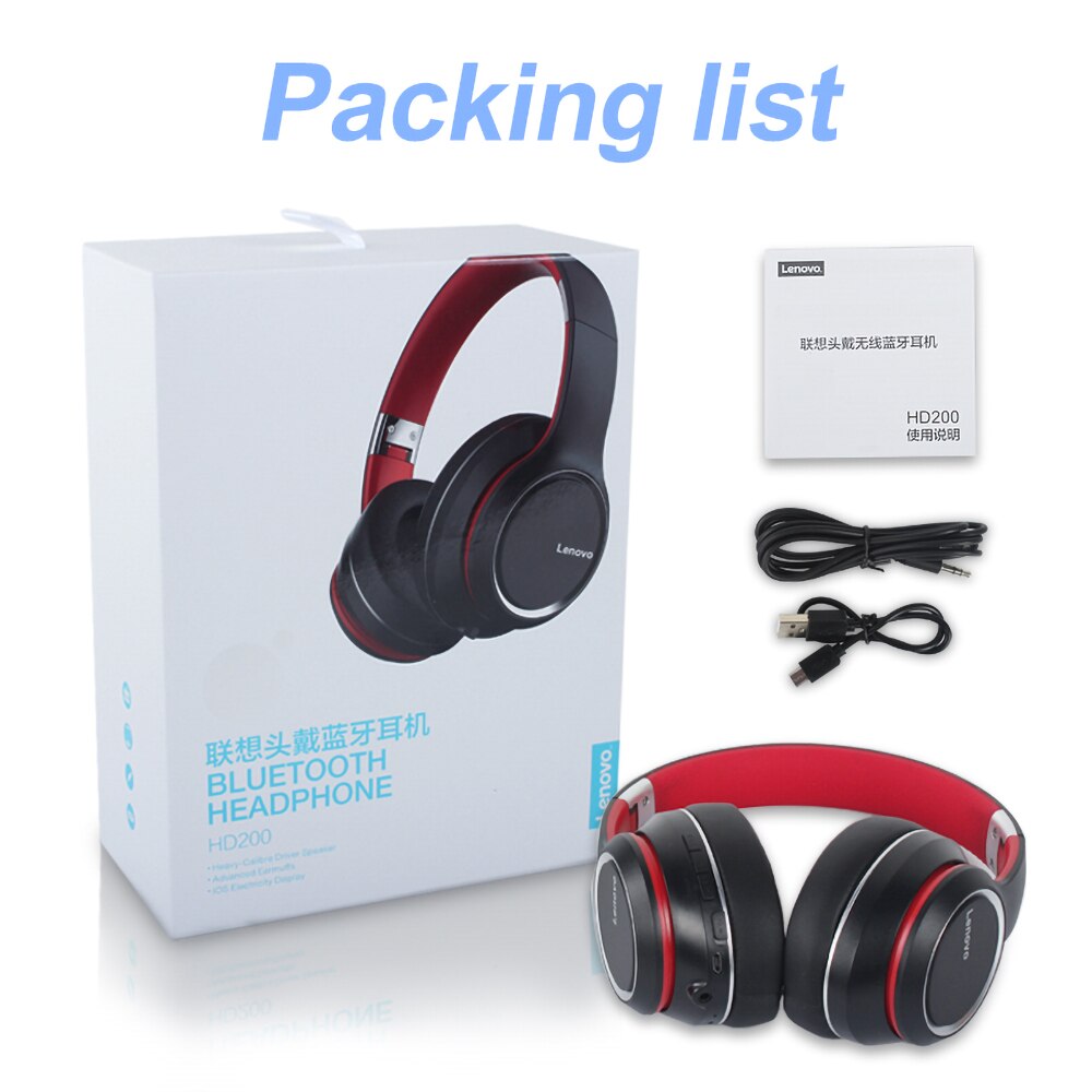 Lenovo Headphone Wireless Bluetooth 5.0 Headset Intelligent Noise Reduction  Bass with Mic