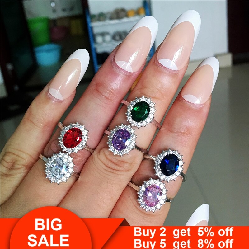 Princess Diana Promise ring 925 Sterling silver Bijou Birthstone cz Royal Wedding Band Rings for women Bridal Party Jewelry