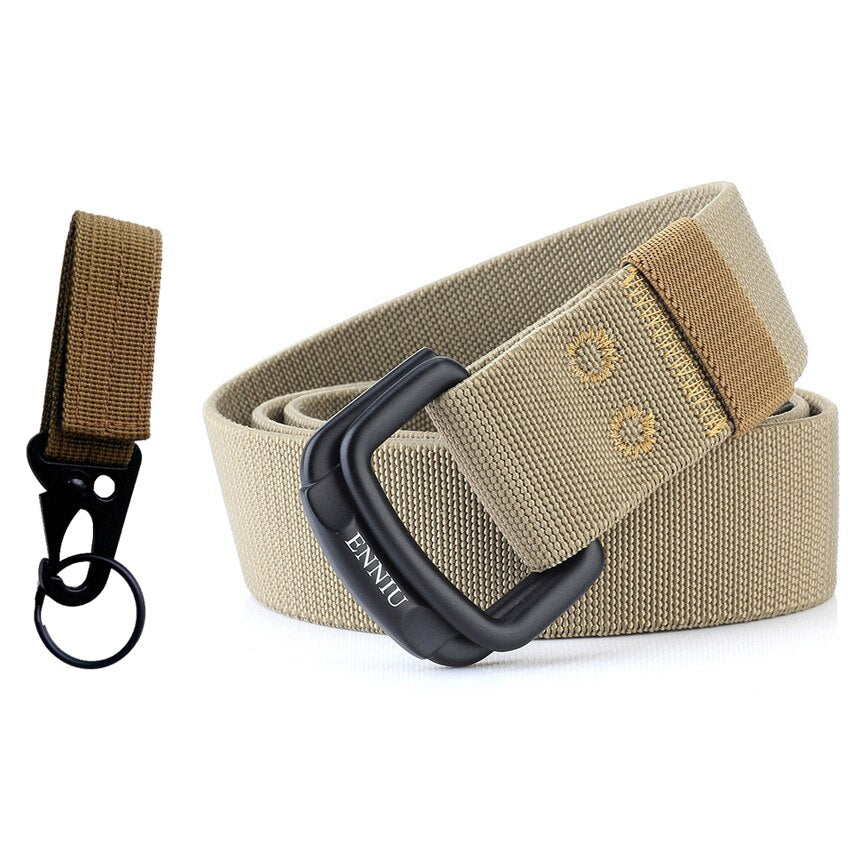 Military Equipment Belt Men Elastic Nylon Tactical Belts For Jeans Pants Solid Strap Canvas Double Ring Metal Buckle Waist Belt