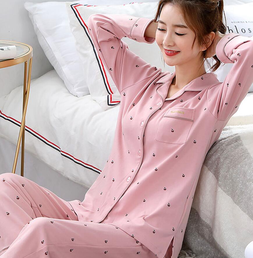 100% Cotton Women's Pajamas Set Long Sleeve Girl Casual Women Sleepwear Leisure Outerwear Sleepwear Pyjamas Nightwear
