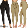 Hirigin Women Casual High Waist Waist Bow Tie Long Slim Skinny Stretch Solid Pants Sashes Pencil Trousers