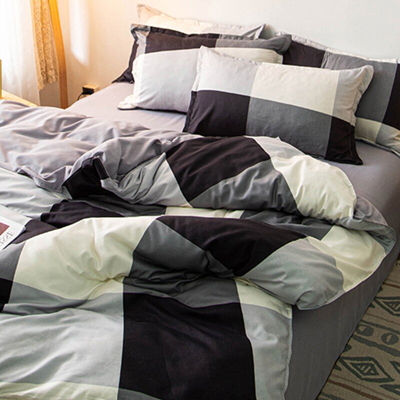 4pcs Nordic Bedding Set , Duvet Cover + Pillow Case + Bed Sheet Home Textiles Bed Sheets Set Washed Cotton A/B side Qulit Sheet