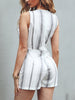 2019 Summer Women Elegant Casual Skinny Playsuit Female Workwear V-Neck Short Jumpsuit Sleeveless Striped Buttoned Design Romper