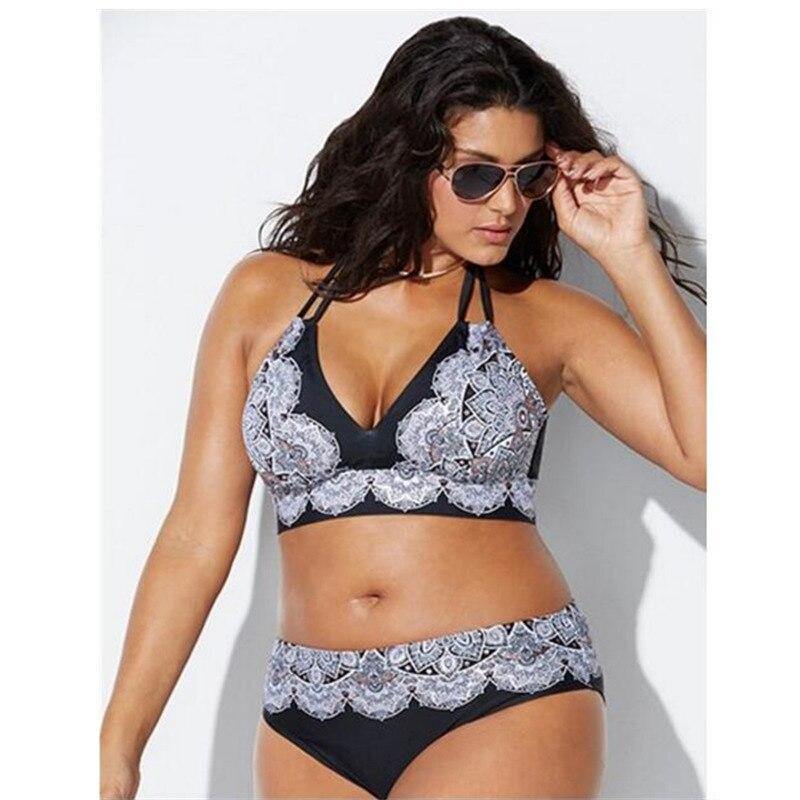 2020 Swimwear High Waisted Two Piece Plus Size Large Size Plus Fat Printed Swimsuit Women Back Chalaza Bikini Beach Bathing Suit - Surprise store
