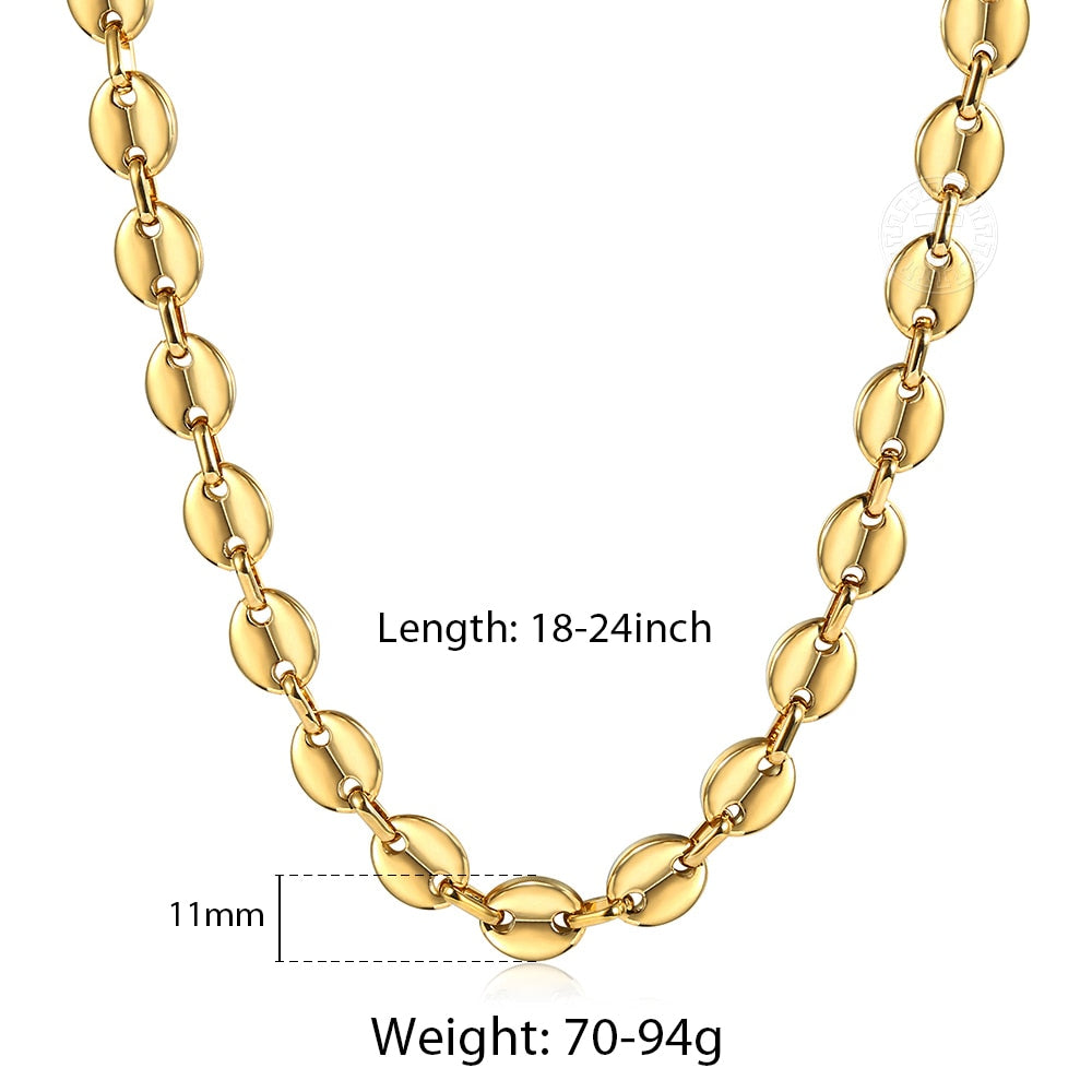 Stainless Steel Marina Coffee Beans Link Chain Necklace for Men Women 7/9/11mm Gold Silver Color Necklace Jewelry Gifts LKNM176