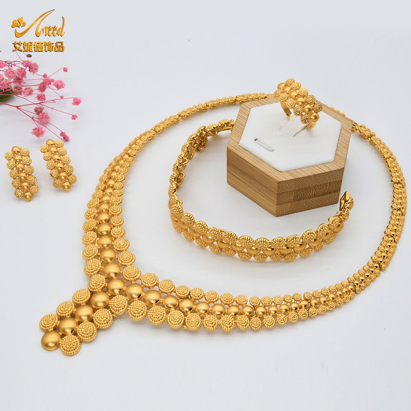 Jewelery Set Rings Jewelry Gold Plated Fashion Jewelries Women Bridal Wedding Dubai African Chokers Necklace Earrings Nigeria