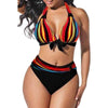 S-5XL Plus Size Neon Striped Bikini Set Push Up Women High Waist Halter Beach Swimwear Retro Bowknot Bathing Suit Swimming Suit - Surprise store