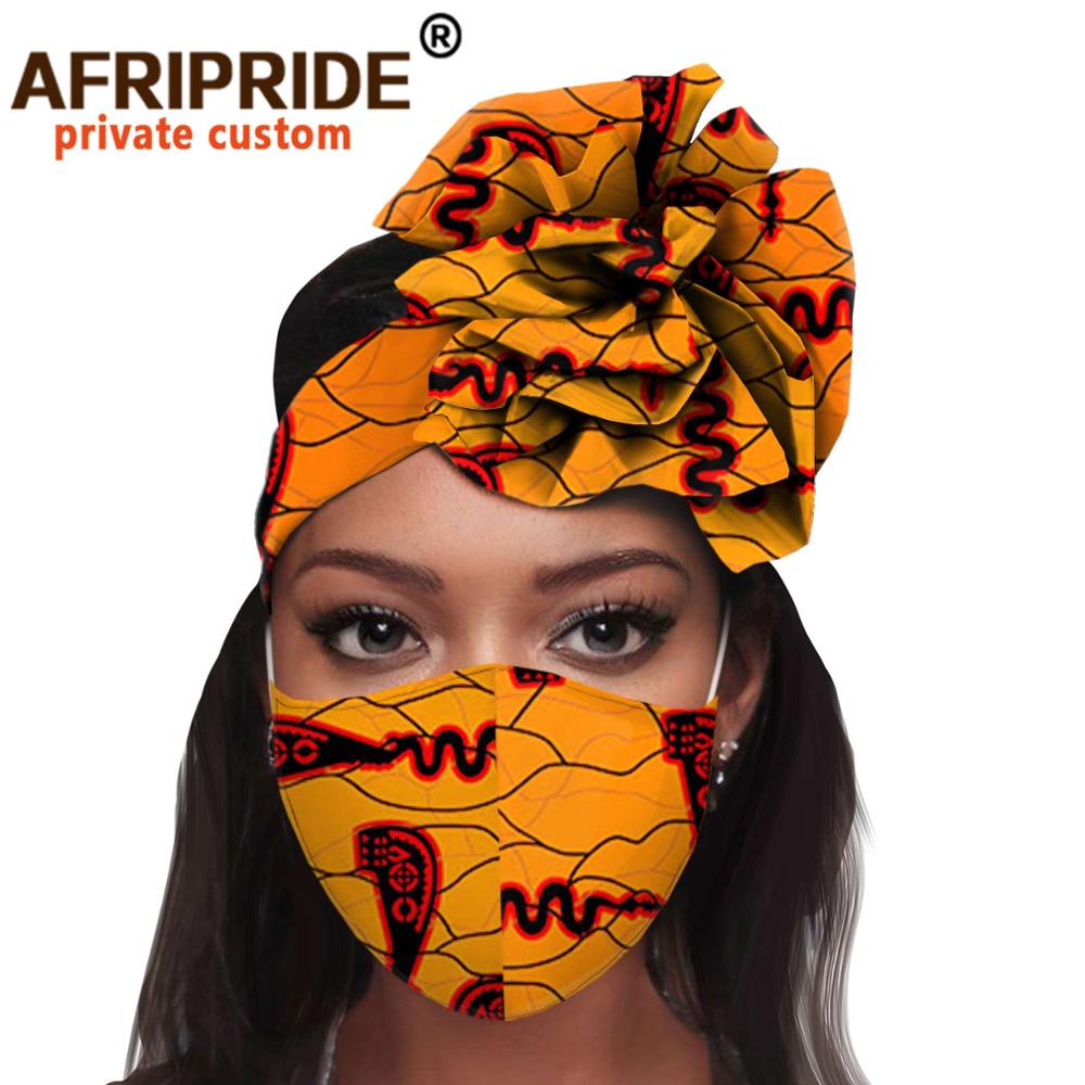 African 2 Piece for Women Headband Headwear Floral Turban Head Scarf Ladies Head Wrap Hair Accessories Match Print Mask A20H015