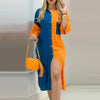 2021 Summer Sexy Shirts Patchwork Dress Fashion Print Button Long Party Dresses Elegant Turn-Down Collar 3/4 Sleeve Pocket Dress