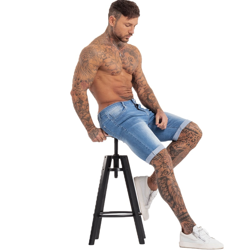 GINGTTO Jeans Mens Denim Shorts Skinny Short Pants Jean Shorts for men Elastic Waist Slim Fit Streetwear Stretch Dropshipping