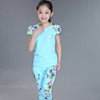 Children Clothing Sets Summer Girls Sports Suit Cotton Print Short Sleeve T Shirt & Pants 2Pcs Girls Clothes 6 8 9 10 12 Years