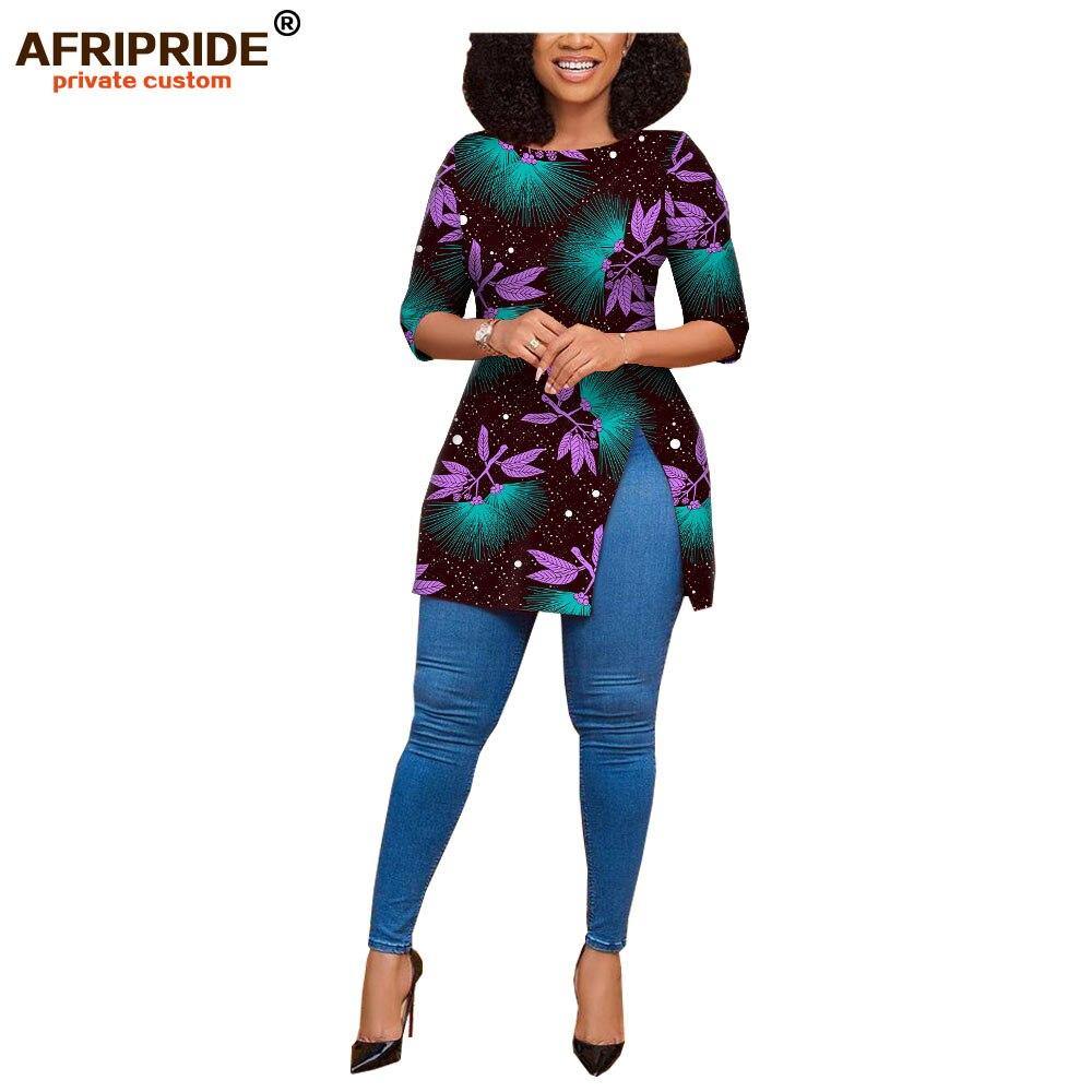 African print women casual shirt AFRIPRIDE tailor made half sleeves side slit long blouse for women 100% cotton A1922005 - Surprise store