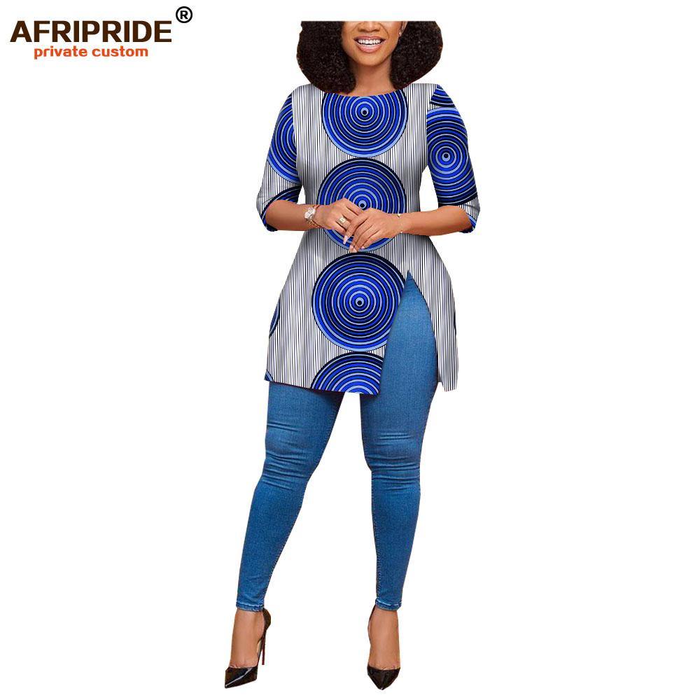 African print women casual shirt AFRIPRIDE tailor made half sleeves side slit long blouse for women 100% cotton A1922005 - Surprise store