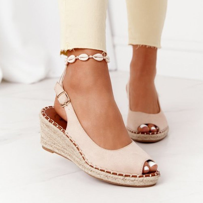 2021 Heels Sandals Peep Top Summer Shoes Women PU Leather Peep Toe Buckle Platform Wedge Sandals For Ladies Casual Shoes Female