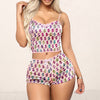 Ladies Pajama Set Cute Print Pattern Sleepwear Silk V Neck Sexy Pijama Satin Night Home Suits Wear Sleeveless Top And Shorts
