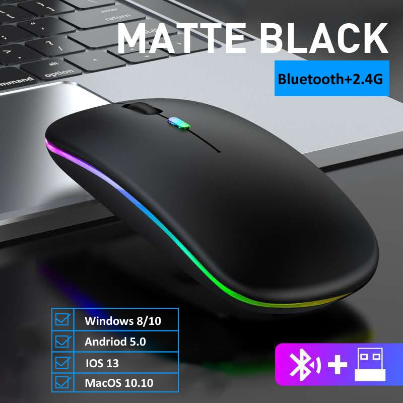 Wireless Mouse RGB Bluetooth Computer Mouse Silent Rechargeable Ergonomic Mause With LED Backlit USB Optical Mice For PC Laptop