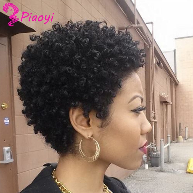 Pixie Cut Wig Human Hair Afro Kinky Curly Human Hair Wig Full Machine Made Short Wig Peruvian Hair Wigs For Women Human Hair