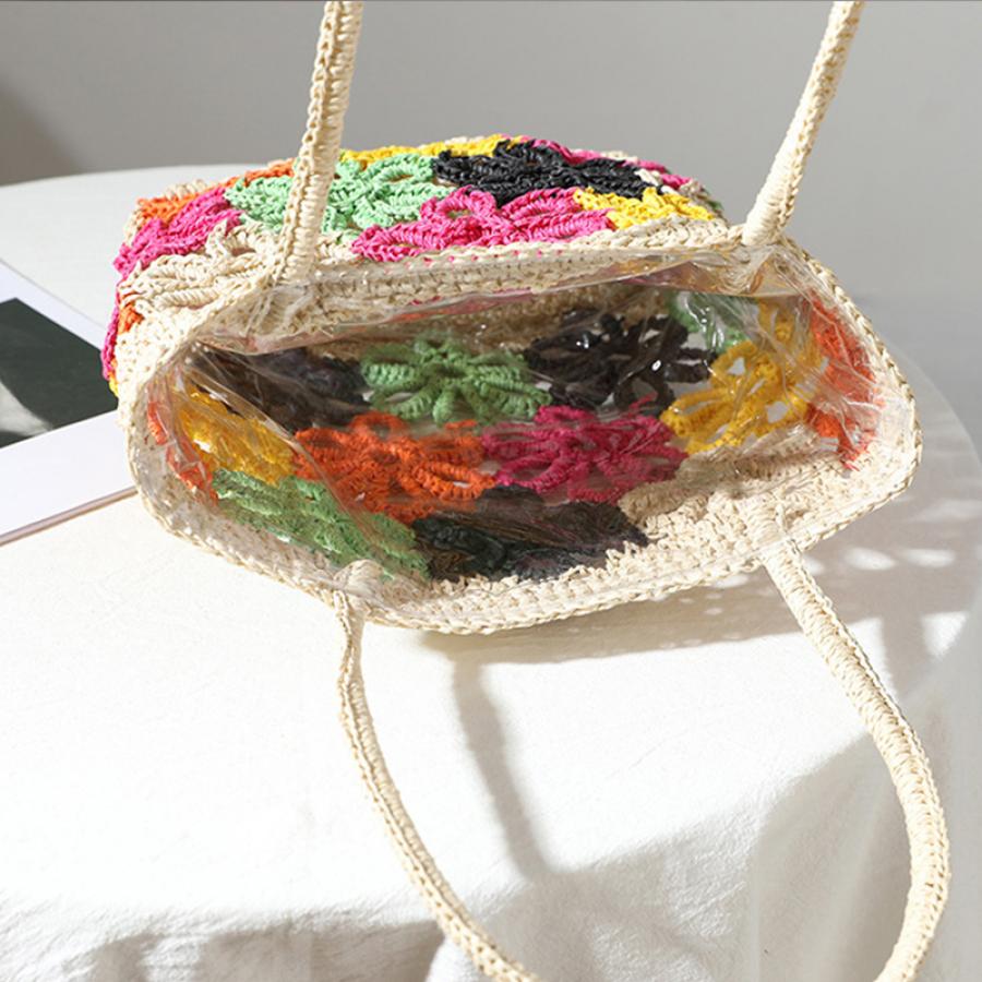 Bohemian Hollow Flower Woven Tote Bags For Women Summer Colors Flowers Straw Shoulder Bag Women's Bag Beach Straw Women Handbags