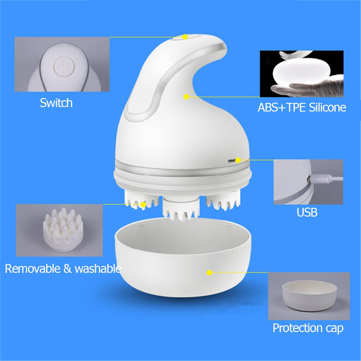 USB Charging Electric Head Massager Wireless Scalp Massager Promote Hair Growth Body Deep Kneading Vibration Pet Massage Health