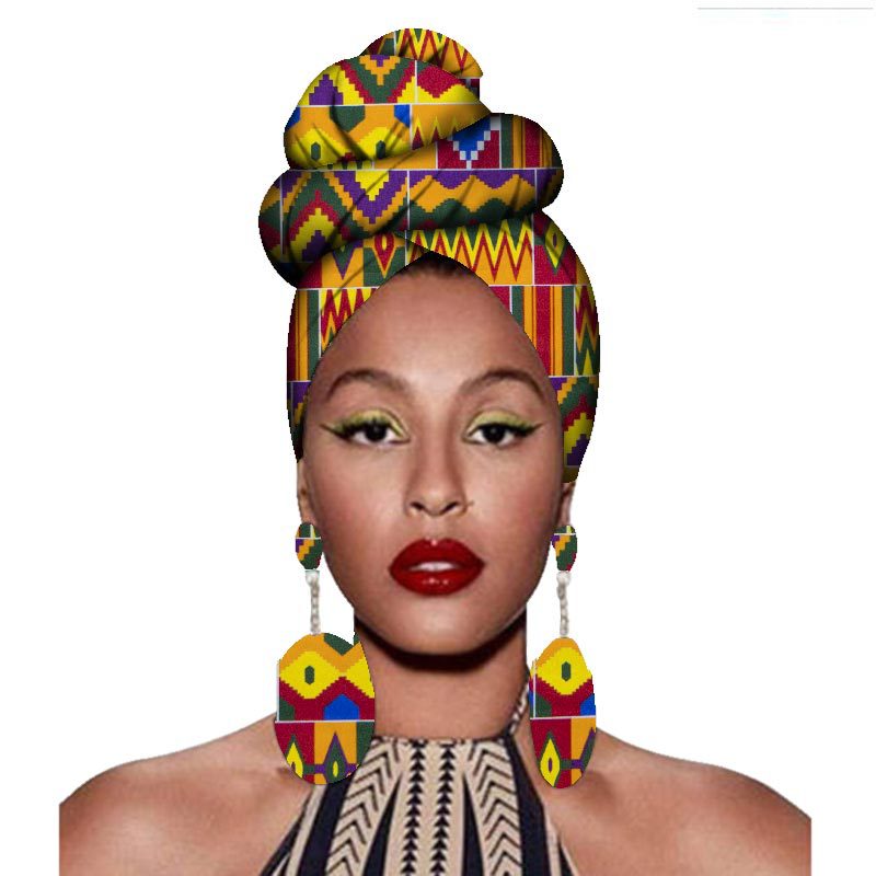 2020 fashion african headwraps+earings 2 piece sets for women bazin riche african head scarf pure cotton