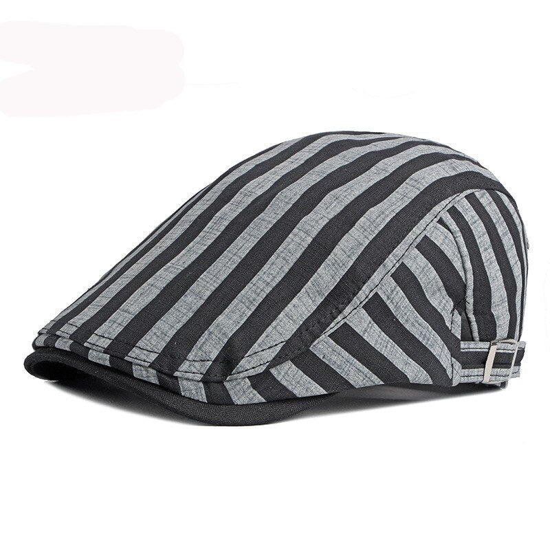 HT3027 Beret Men Women Striped Beret Hat Spring Summer Ivy Newsboy Flat Cap Retro Artist Painter Hat Adjustable Gastby Beret Cap