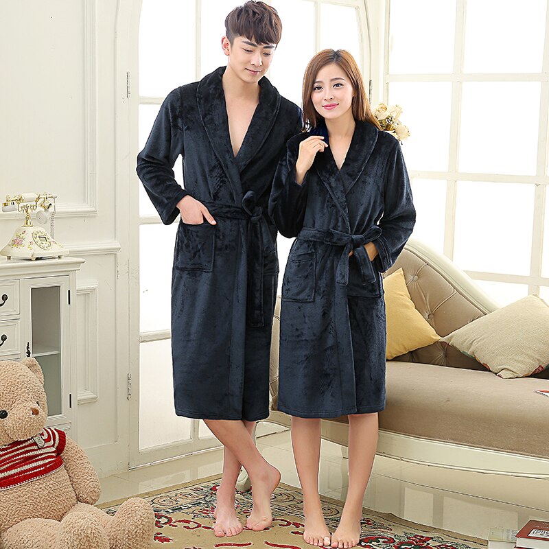 New Arrival Lovers Luxury Silk Flannel Winter Long Bathrobe Mens Kimono Bath Robe Men Women Night Dressing Gown Male Bathrobes