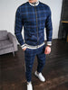 Men Tracksuit Men's Sets Two-piece Striped Lattice Suit Zipper Jacket+Fashion Small Trouser High Quality Slim Classic Sportswear - Surprise store