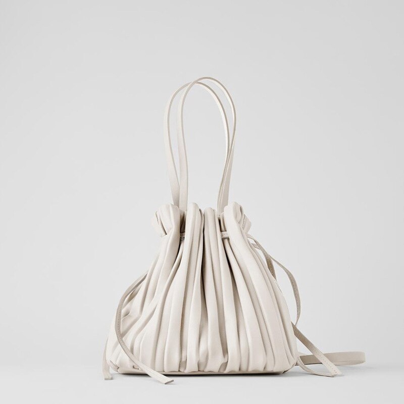 FUNMARDI Brand Design PU Leather Shoulder Bag Pleated Stripe Bucket Bag Ladies Crossbody Bag For Women Bag 2021 Handbag WLHB3081