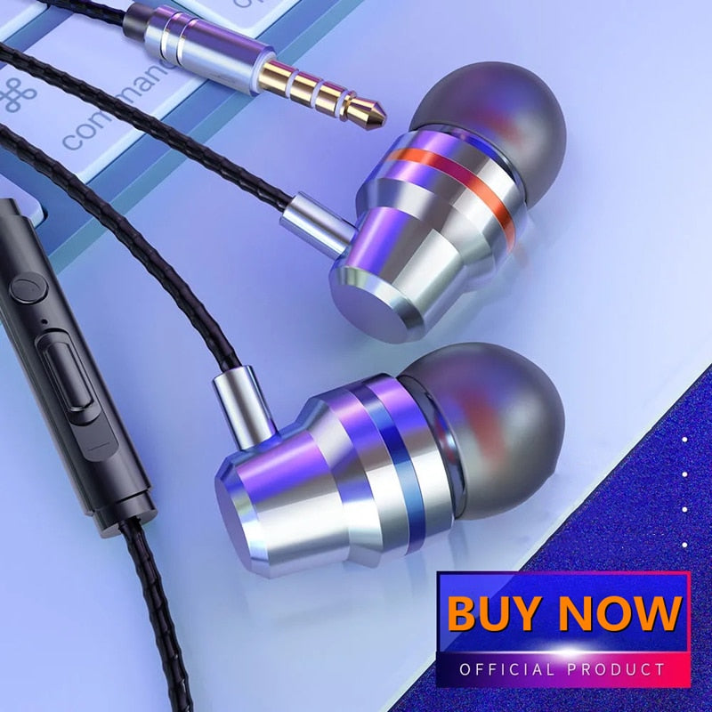 2021 Stereo Bass Headphone In-Ear Universal 3.5MM Wired Earphones Metal HIFI Earpiece with MIC for Xiaomi Samsung Huawei Phones