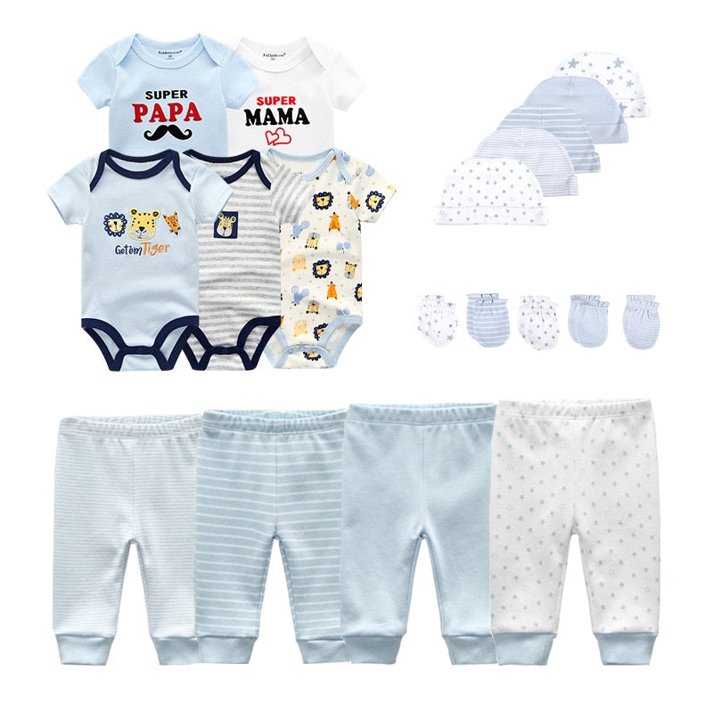 2021 Solid Unisex New Born Baby Boy Clothes Bodysuits+Pants+Hats+Gloves Baby Girl Clothes Cotton Clothing Sets Roupa de bebe