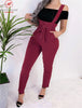 Women Streetwear Long Pants Bandage Design Button Pockets Decor High Waist Pencil Pants Lady Slim Hips Shoulder Straps Trousers