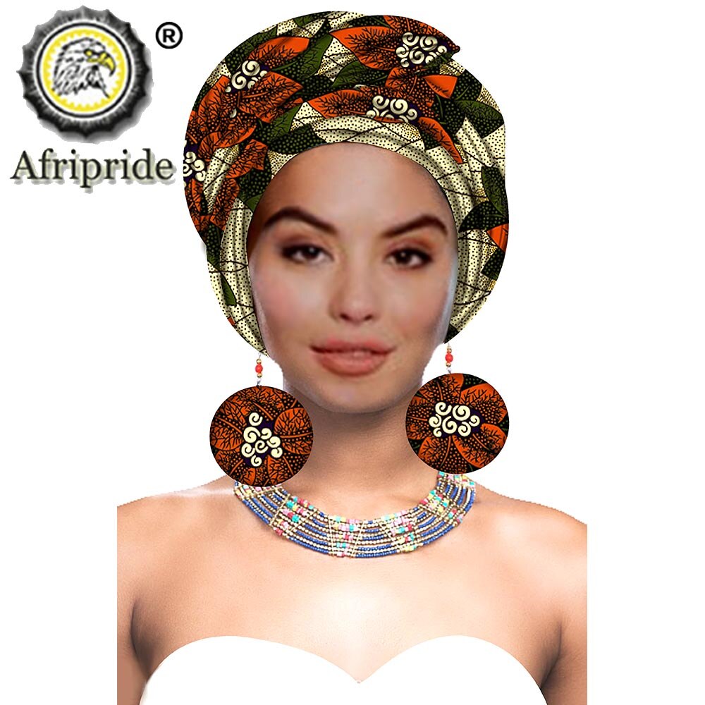 African Turbans African Headwraps for Woman African Headscarf Nigerian Headtie with Matching Earring Dashiki Ankara Wax S20H004