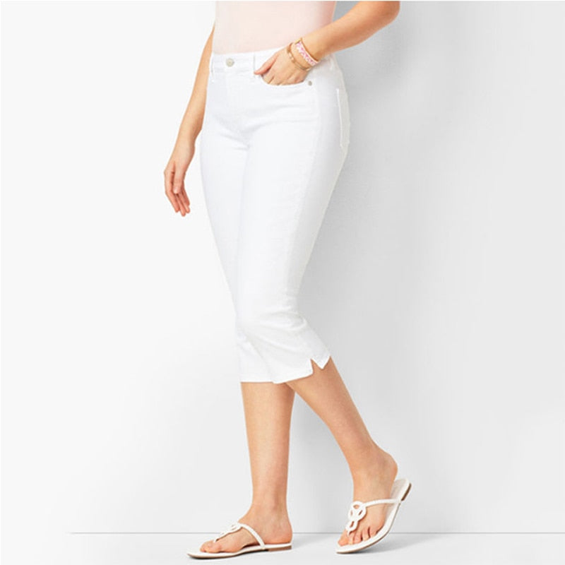 4XL Plus Size Jeans Women's Capri Pants Summer Breeches Mid Waist Washed Denim Shorts Calf-Length Cotton Casual Clothing