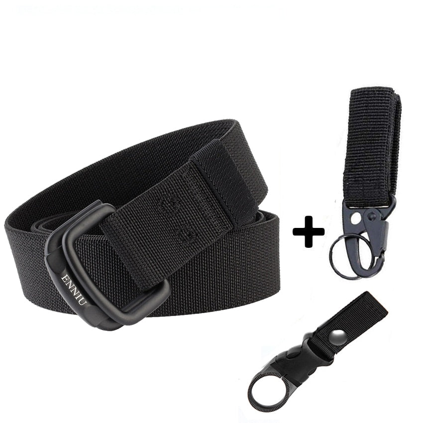 Military Equipment Belt Men Elastic Nylon Tactical Belts For Jeans Pants Solid Strap Canvas Double Ring Metal Buckle Waist Belt