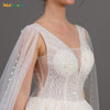 INOE Women Luxury Long Wedding Dress Sequins Fashion Rhinestone Ball Gown Floor Length Tulle Organza Watteau White Party Dress