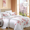 19mm Duvet Cover Queen 100% Silk 4pcs Bedding Set Printed Soft and Breathable with Zipper Closure & Corner Ties Pink White