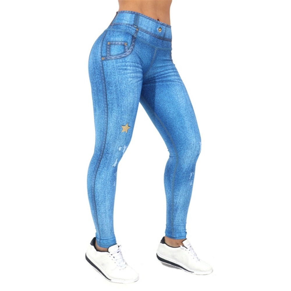 Women Leggings Skinny Stretchy Trousers Sweatpants Denim Print Star Design Pants Casual Spring Summer Jeggings 2021(Not Jeans)