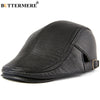 BUTTERMERE Men Beret Hat Real Leather Flat Cap Sheepskin Autumn Winter Male Brown Adjustable High Quality Gatsby Mens Beret Caps