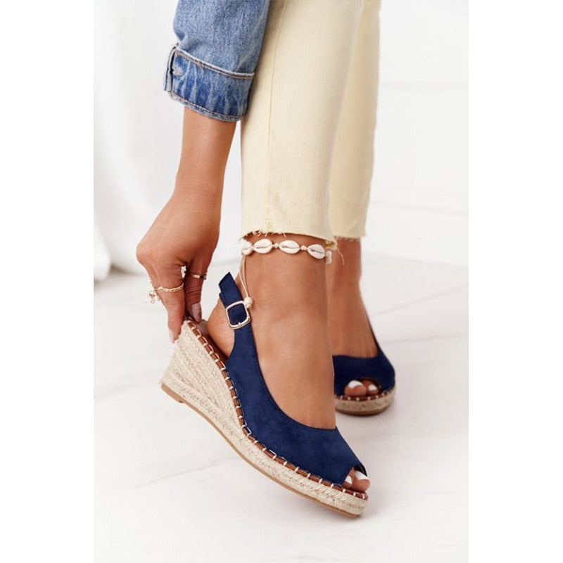 2021 Heels Sandals Peep Top Summer Shoes Women PU Leather Peep Toe Buckle Platform Wedge Sandals For Ladies Casual Shoes Female