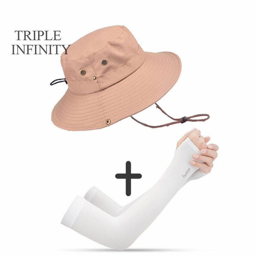 Outdoor Summer Men's Sun Hat Wide Brim Breathable Mountaineering Hiking Bucket Hat Anti-UV Sun Protection Sunshade Fishing Hat