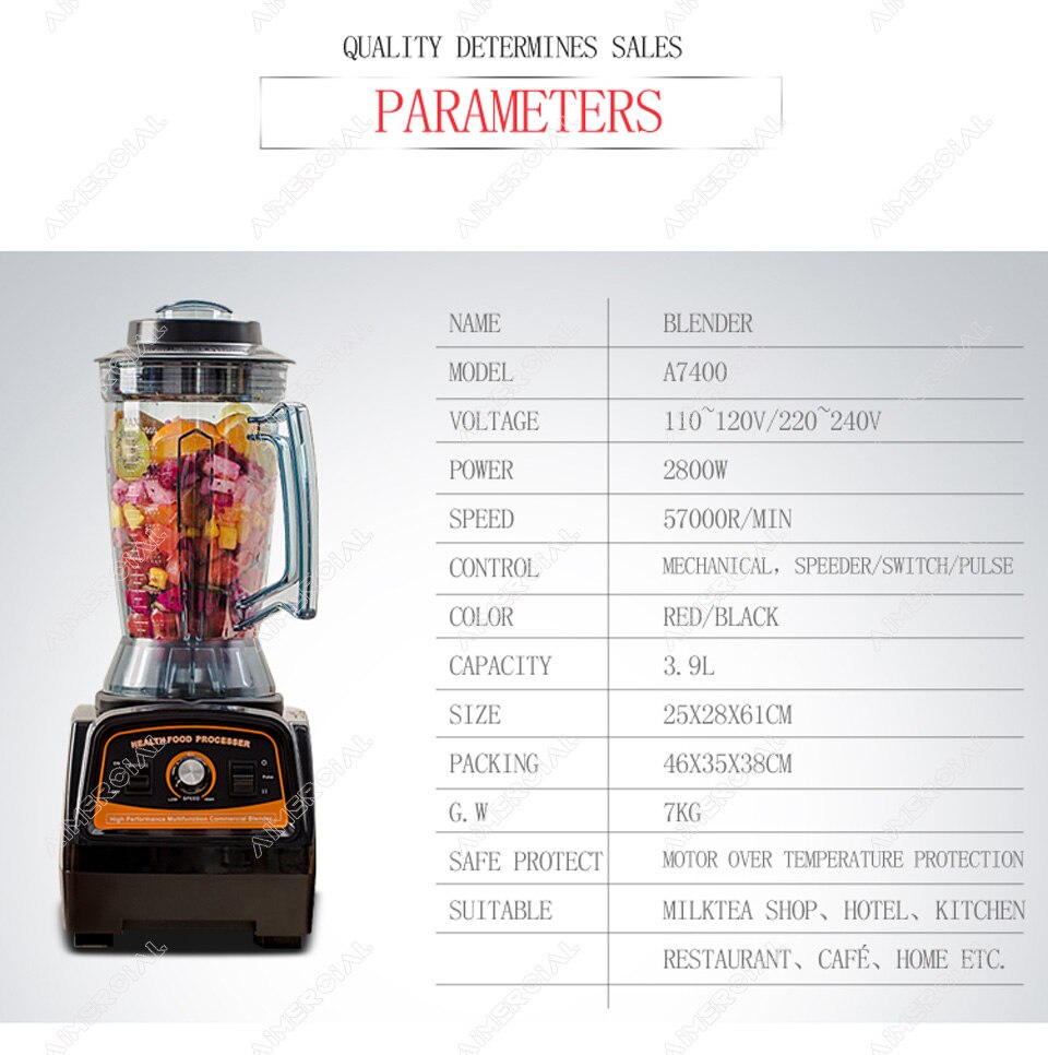 A7400 BPA free 2800W Heavy Duty 3.9L Blender Mixer Commercial Juicer Food Processor Ice Smoothie Blender with Japan Blade