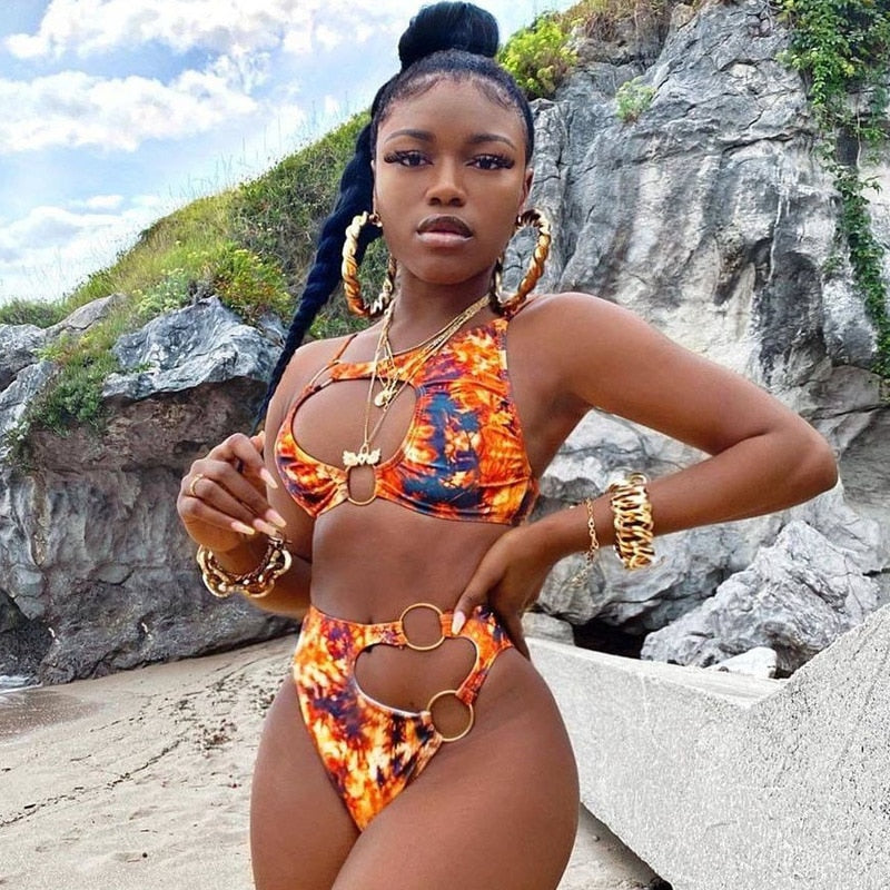 African Style Bikini Bathing Suit Sexy Cut Out Swimwear Chain Ring Swi Surprise store African Style Bikini Bathing Suit Sexy Cut Out Swimwear Chain Ring Swi Surprise store