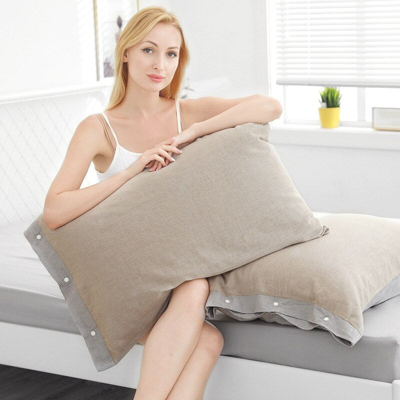 Four-layer gauze pillowcase simple adult large 2 packs four seasons thickening and soft cotton single pillowcase