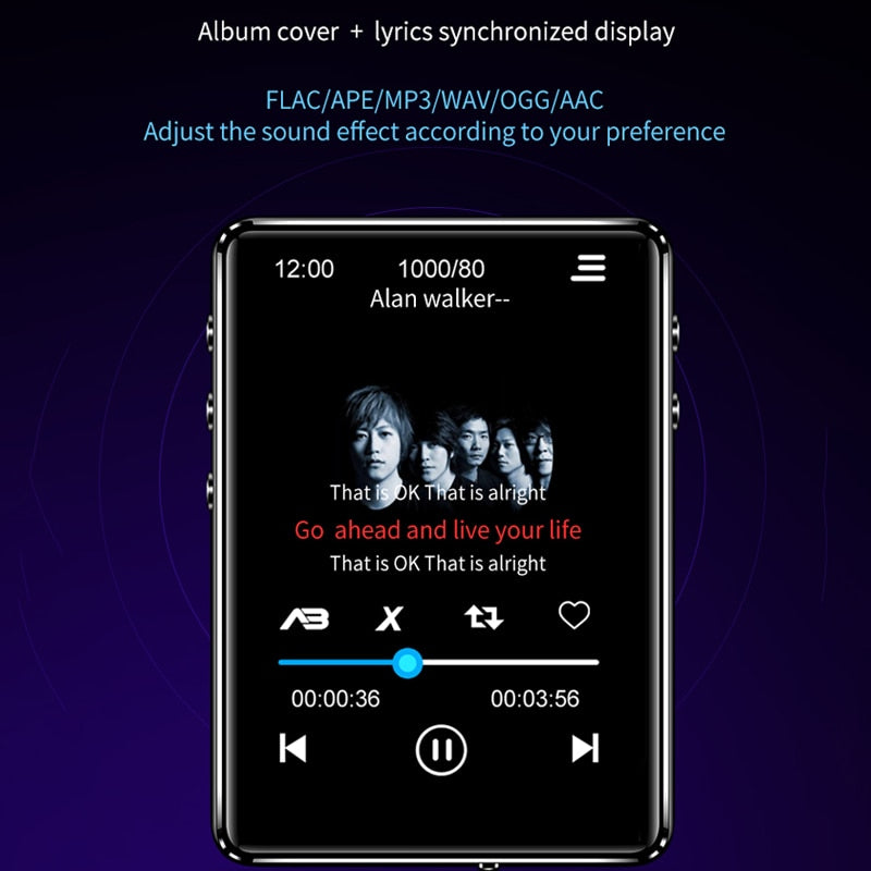 X62 MP3 Player Bluetooth 5.0 Metal Touch Screen 2.4 inch Built-in Speaker 16GB with E-book FM Radio Voice Recording Video Player
