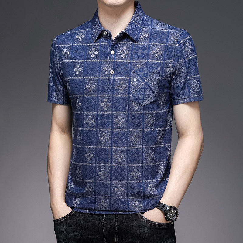 New Polo Shirts Men Plaid Print Summer Short Sleeve Tee shirt Homme Slim Fit Casual Travel Beach Camisa Polos T1043
