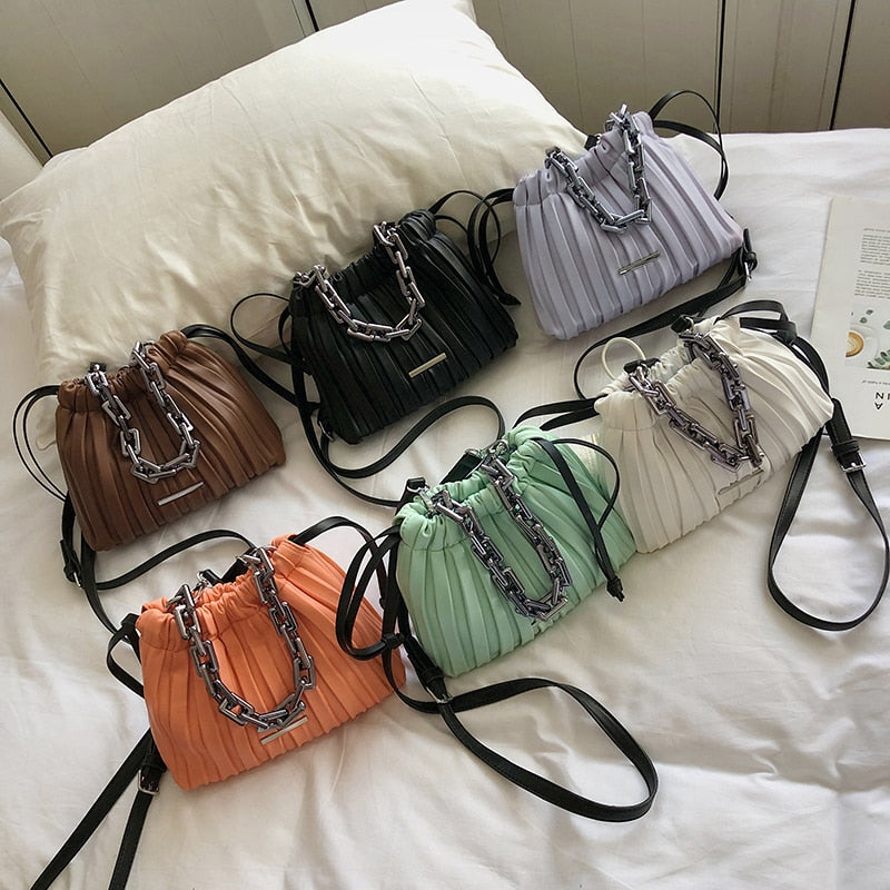 Luxury Brand Designer Women Bags 2021 Drawstring Bucket Bag With Thick Chain Crossbody Bag Branded Women's Small Handbag